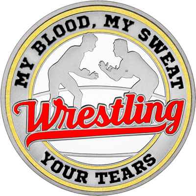 Red "Wrestling" with Gold Outer Circular Borders